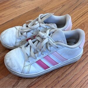 adidas White and Pink Low-Top Sneakers 12 little girls